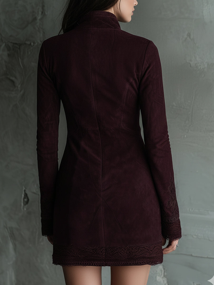 Morgan & Brooke | Vintage Suede Embroidered Lace Trim Dress