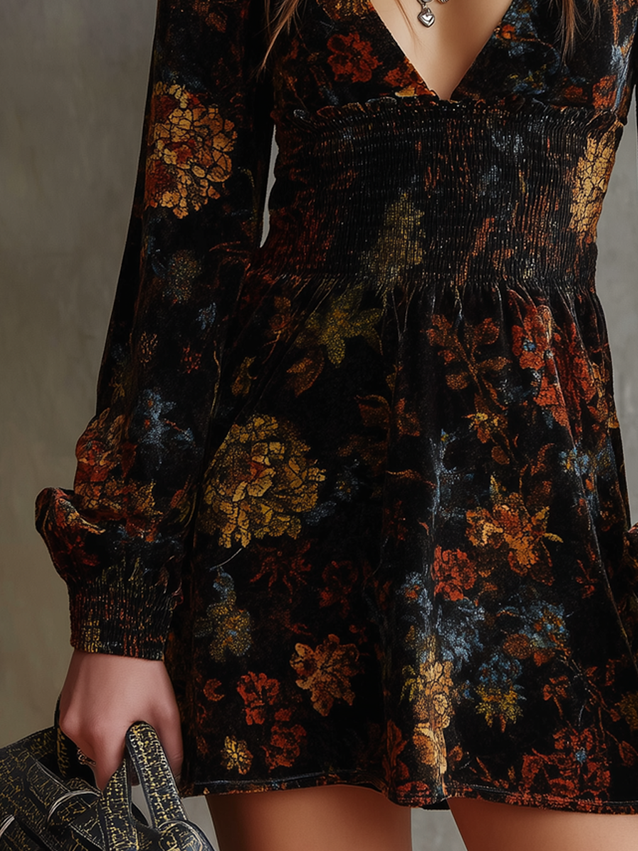 Morgan & Brooke | Retro Floral Print Pleated Waist Dress