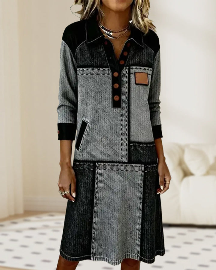 Morgan and Brooke | Dress | Button, Flip, V-neck, Color Block