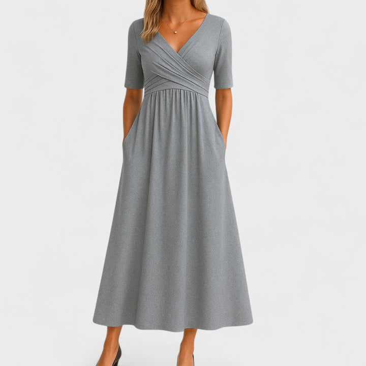 Morgan & Brooke | A-Line Tailored Waist Crepe Midi Dress