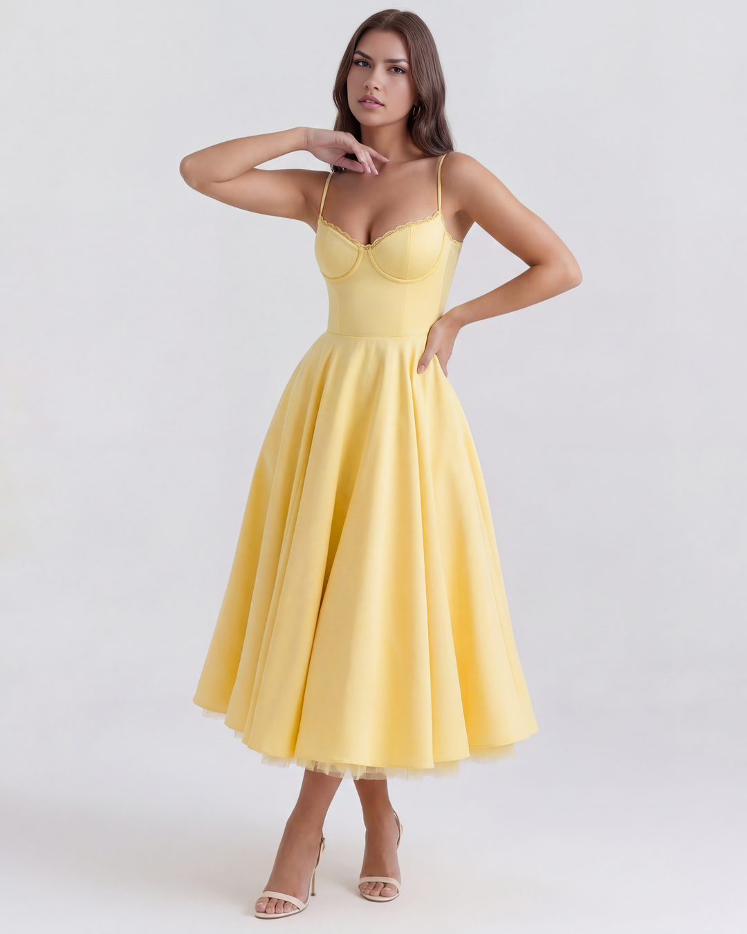Morgan & Brooke | Ivory Tulle-Skirt Satin Midi Dress