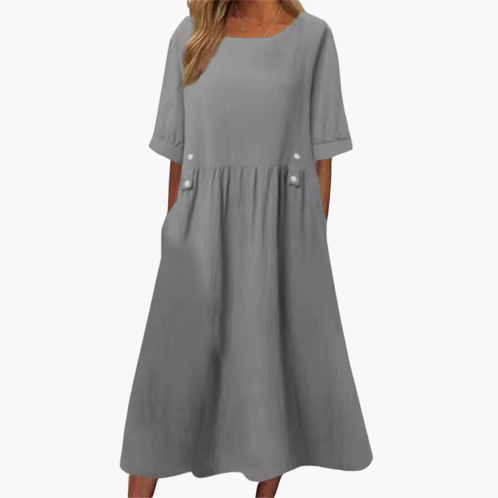 Morgan & Brooke | Navy Relaxed Fit V-Neck Cotton Dress