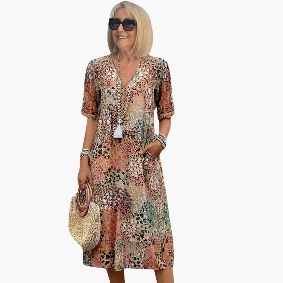 Morgan & Brooke | Multi-Color Floral Print A-Line Cotton Dress
