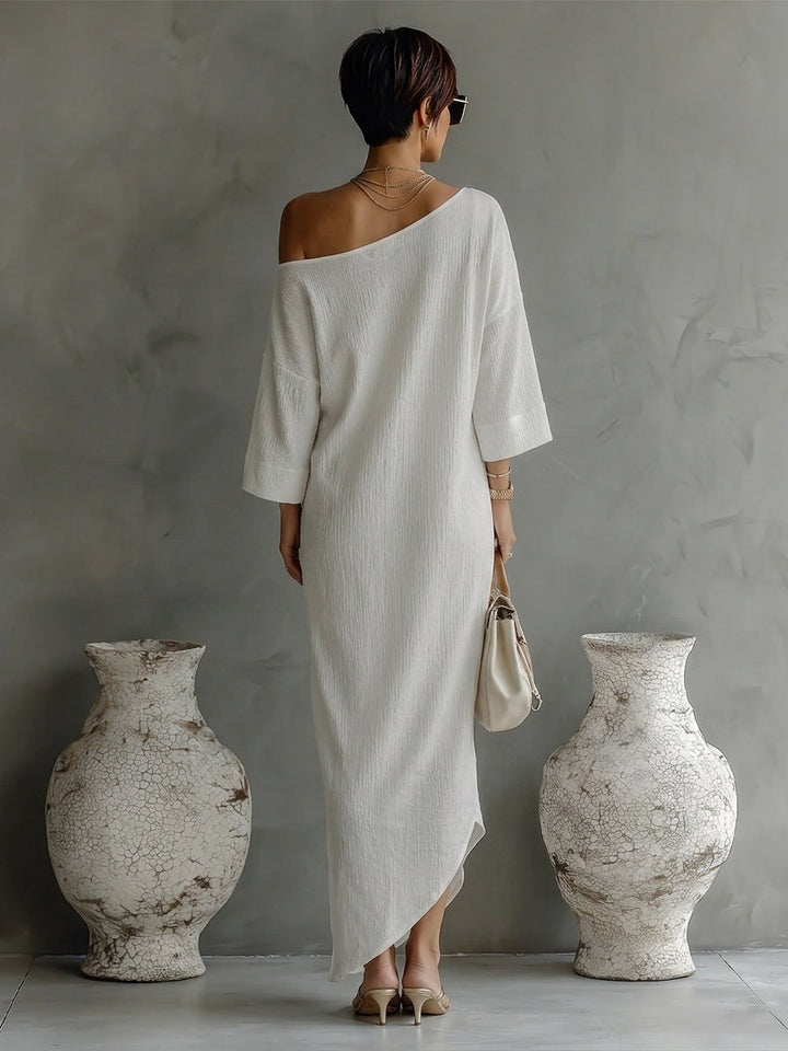 Morgan & Brooke | Ivory White Cotton-Linen Blend Dress