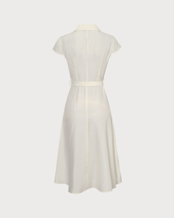 Morgan and Brooke | Beige Lapel Cap Sleeve Midi Dress