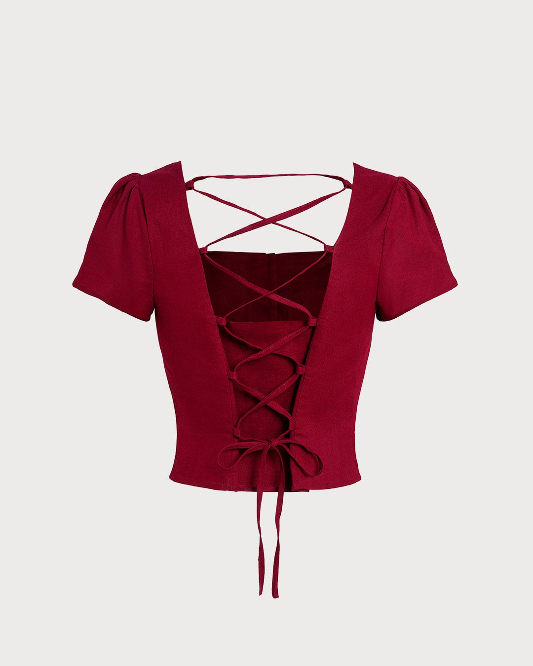 Morgan and Brooke | Square Neck Cross Tie Blouse for Women in Red