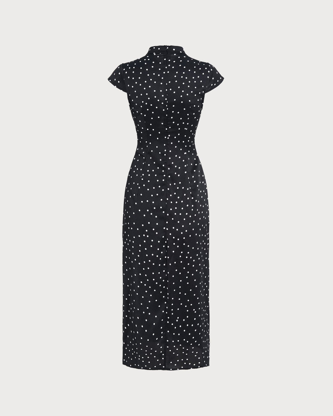 Morgan and Brooke | Black Polka Dot Midi Dress with Mandarin Collar