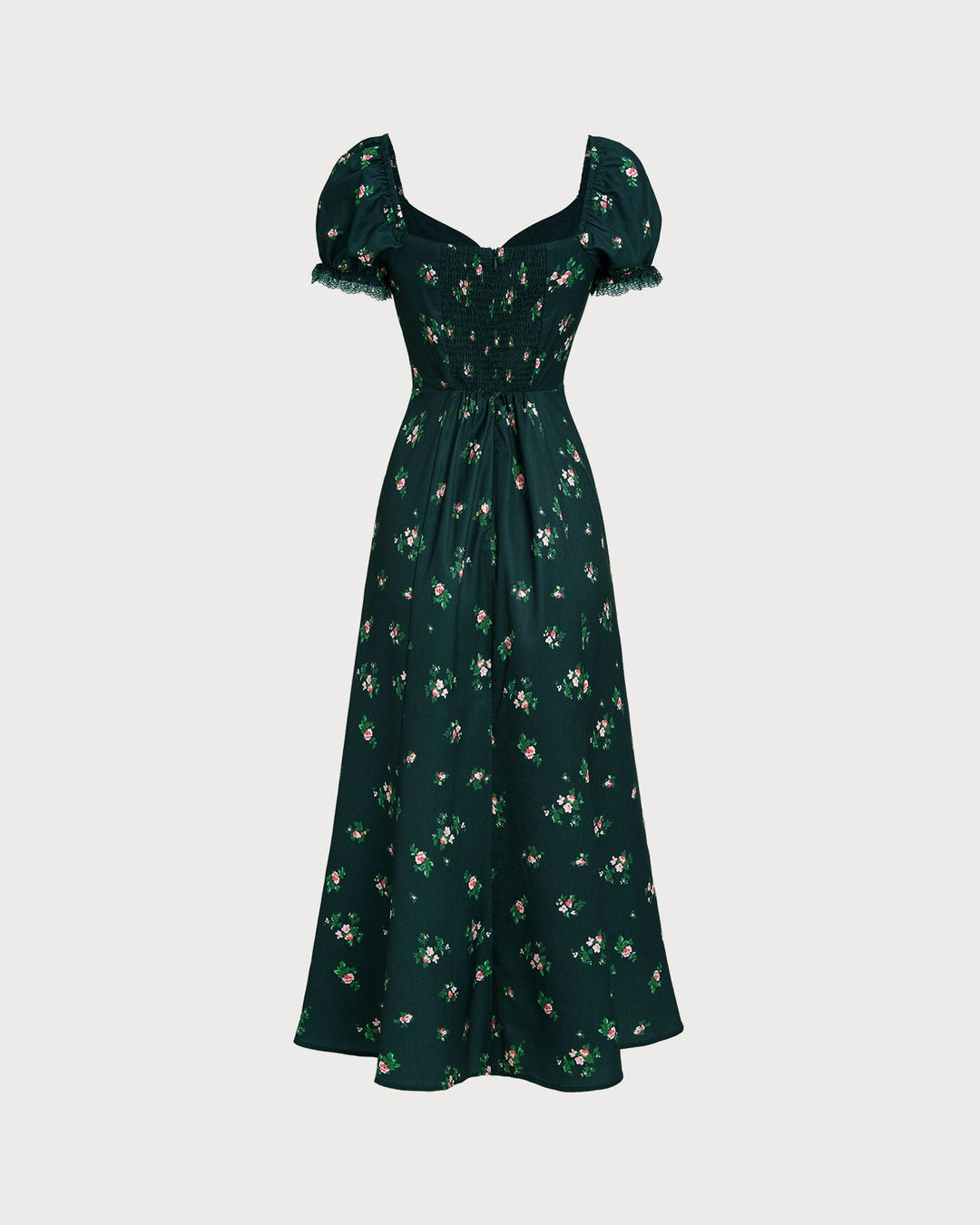 Morgan and Brooke | Floral Midi Dress for Women in Green with Puffed Sleeves