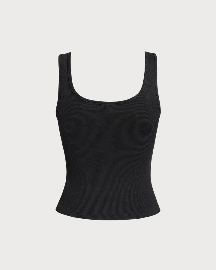 Morgan and Brooke | Black V Neck Ribbed Knit Tank Top