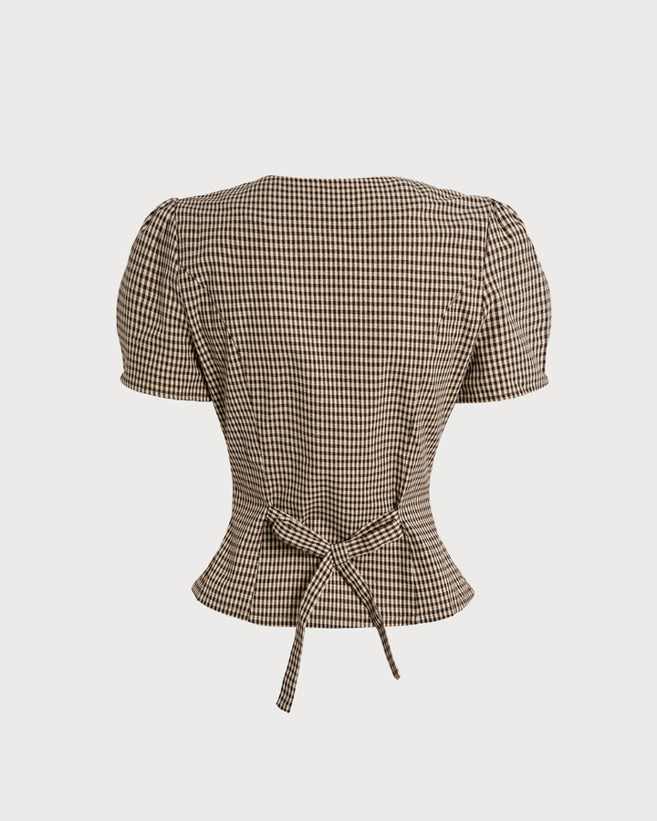 Morgan and Brooke | Brown Plaid Puffed Sleeve Blouse