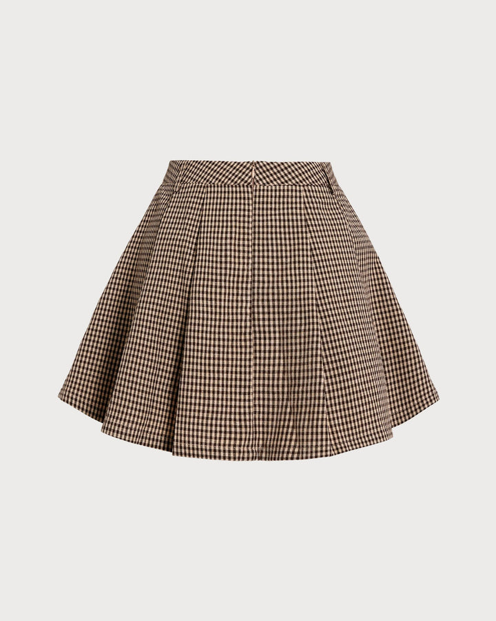 Morgan and Brooke | Brown Plaid Ruched Skirt