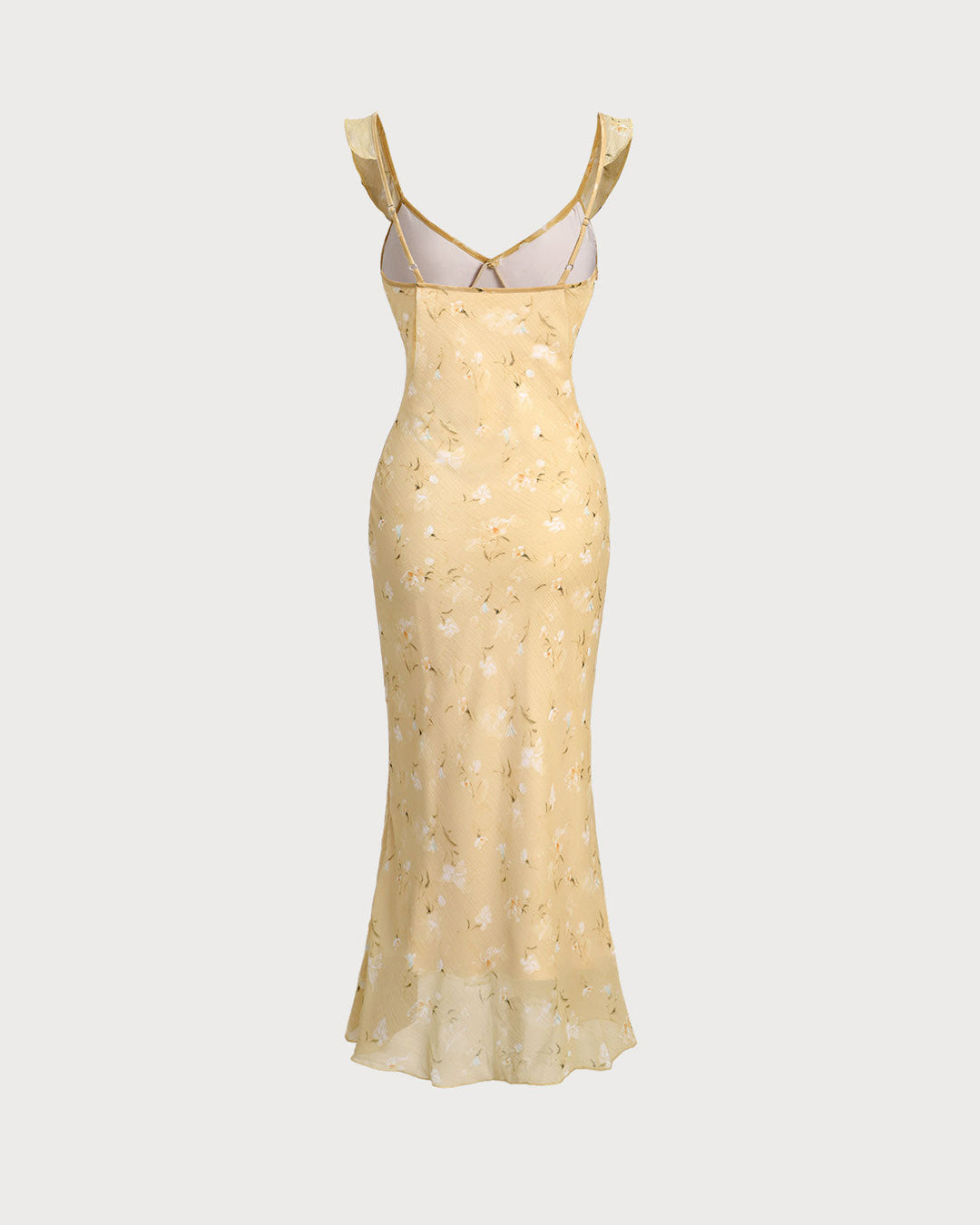 Morgan and Brooke | Floral Ruched Ruffle Midi Dress for Women in Yellow