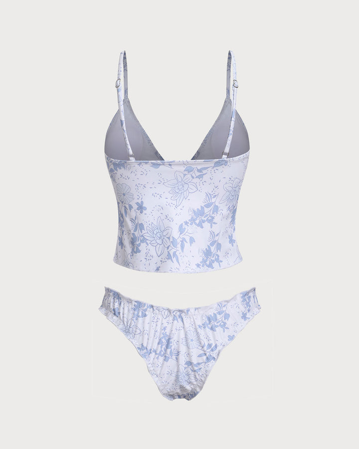 Morgan and Brooke | Floral Tie Front Tankini Set for Women in Blue