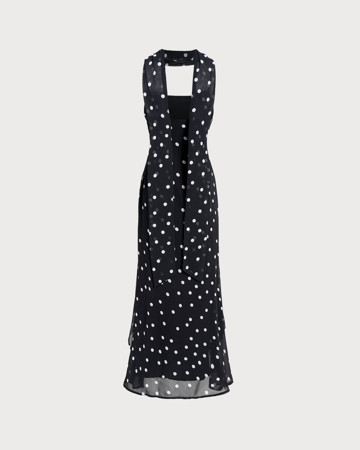 Morgan and Brooke | Black Polka Dot Maxi Dress