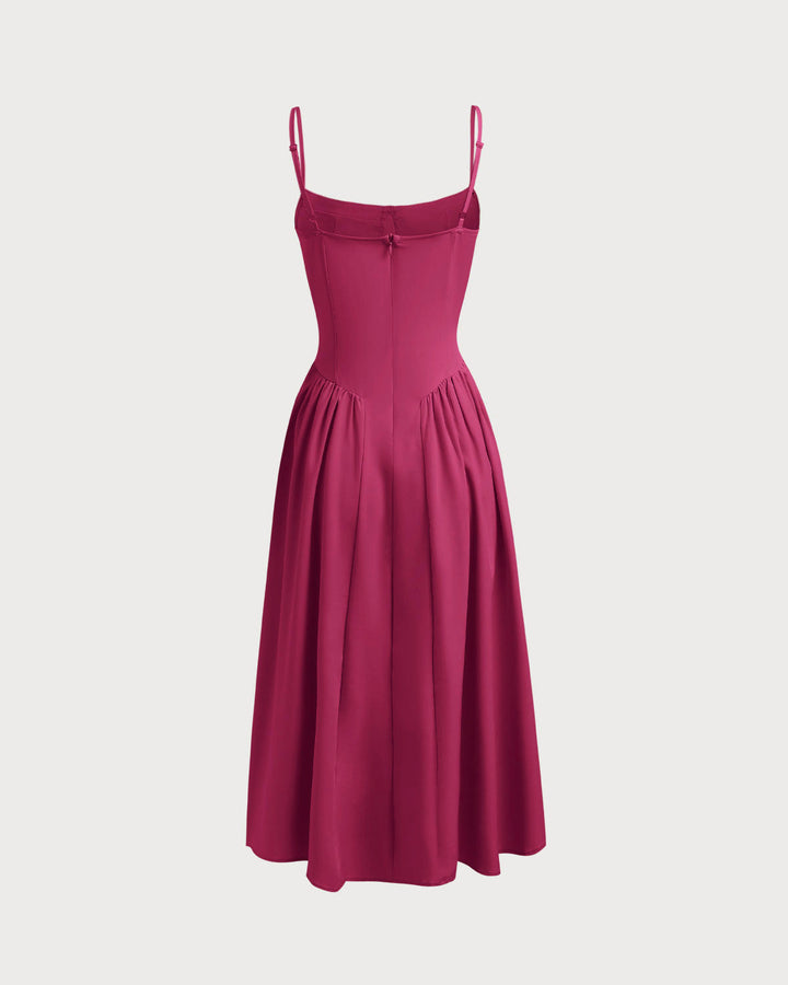 Morgan and Brooke | Wine Red Square Neck Midi Dress