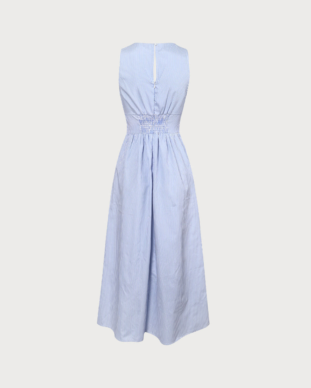 Morgan and Brooke | Blue V Neck Shirred Striped Maxi Dress
