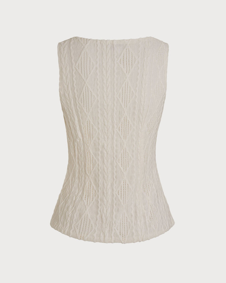 Morgan and Brooke | Beige Boat Neck Button Tank Top