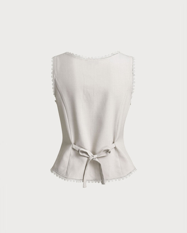 Morgan and Brooke | Boat Neck Button Vest for Women in Apricot
