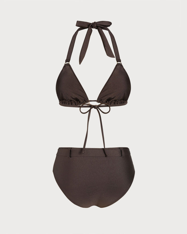 Morgan and Brooke | Brown Halter Triangle Bikini Set