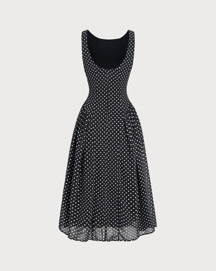 Morgan and Brooke | Chiffon Midi Dress for Women in Black Polka Dot