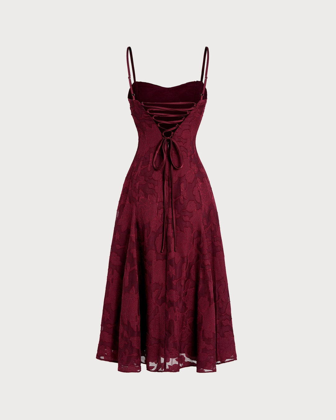 Morgan and Brooke | Wine Red Jacquard Slip Midi Dress