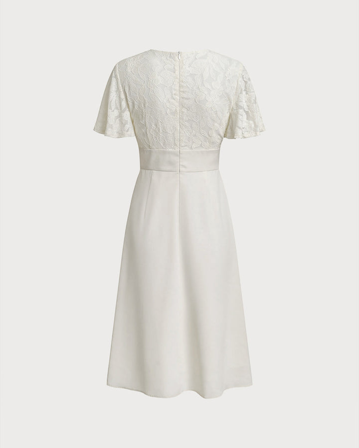 Morgan and Brooke | Textured V-Neck Midi Dress in White