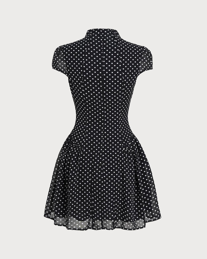 Morgan and Brooke | Chiffon Mini Dress for Women in Black with Polka Dots