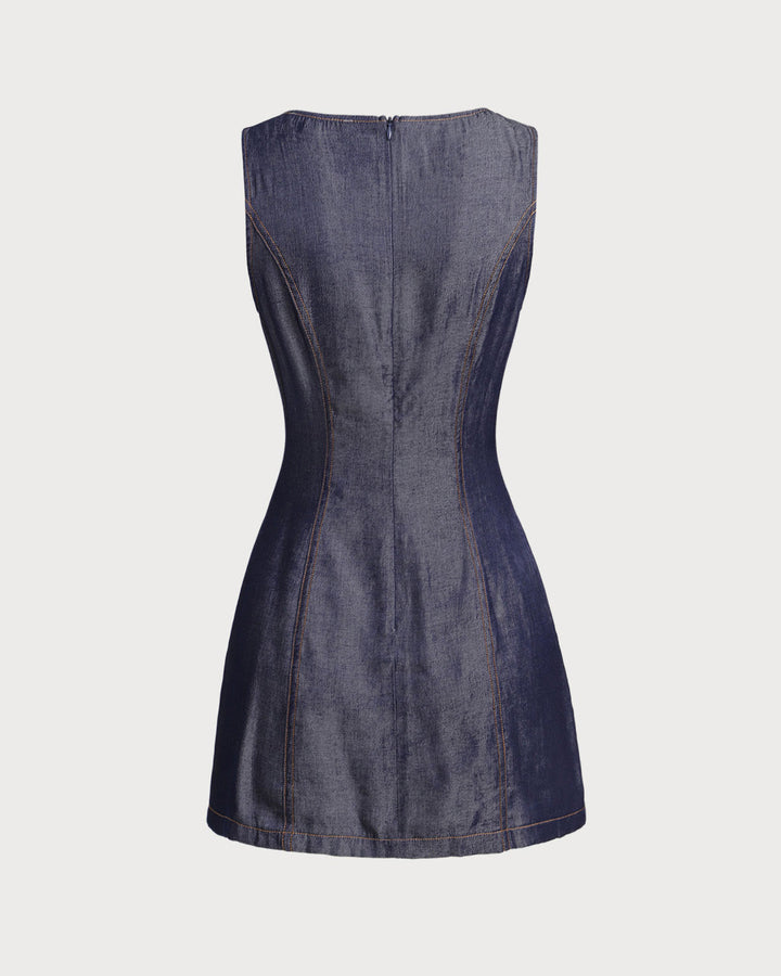 Morgan and Brooke | Sleeveless Mini Dress for Women in Blue with Pockets
