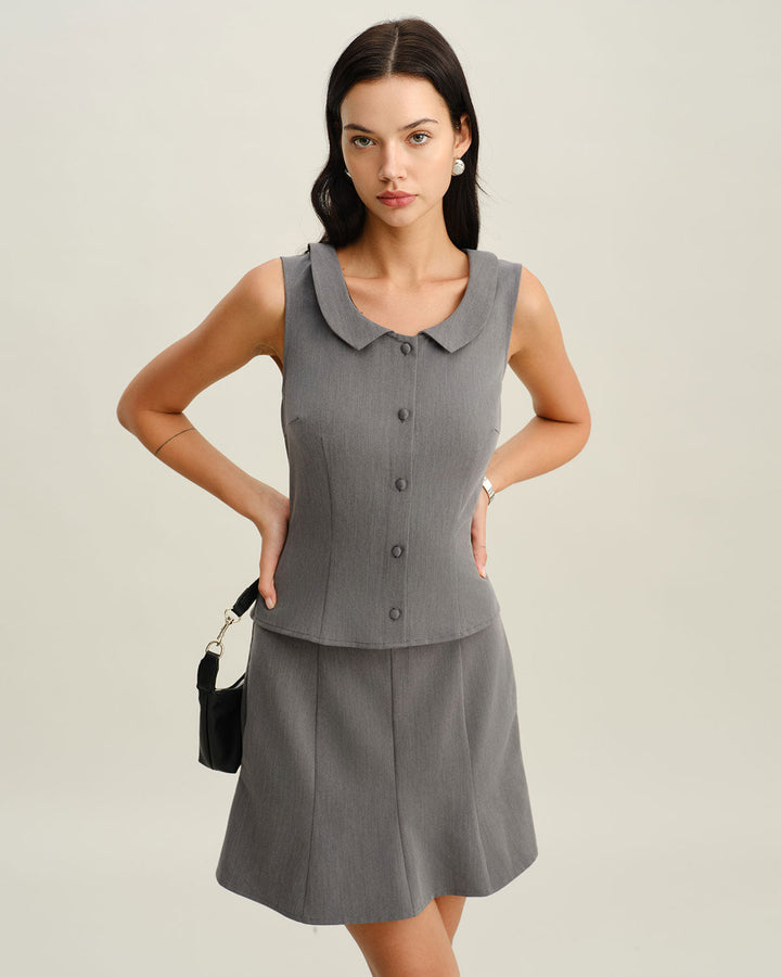 Morgan and Brooke | Grey Collared Button Tank Top