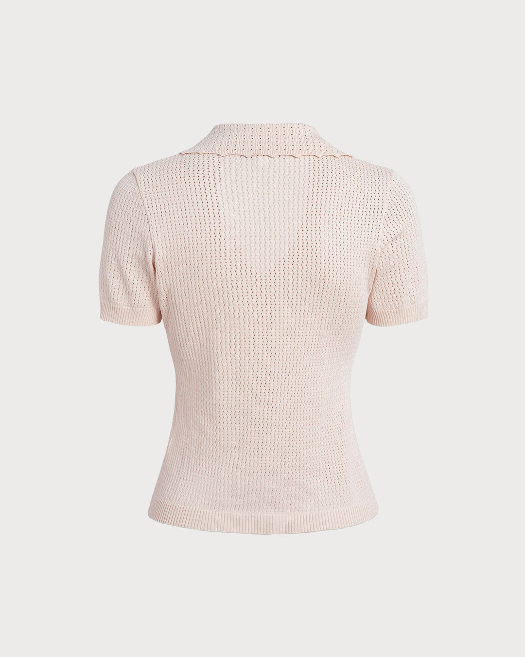 Morgan and Brooke | V Neck Button Pointelle Knit Tee for Women in Nude