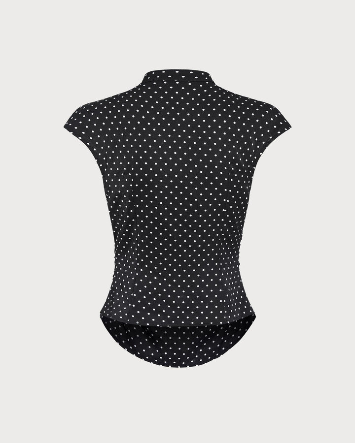 Morgan and Brooke | Black Polka Dot Mandarin Collar Top
