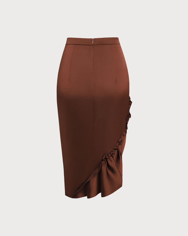 Morgan and Brooke | Ruched Pencil Midi Skirt for Women in Coffee
