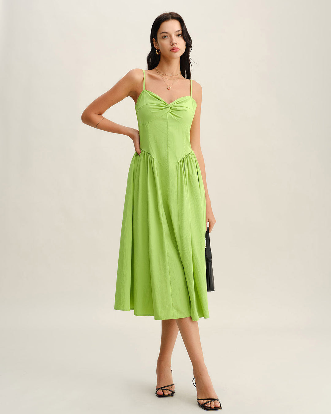 Morgan and Brooke | Sweetheart Neck Slip Midi Dress in Green