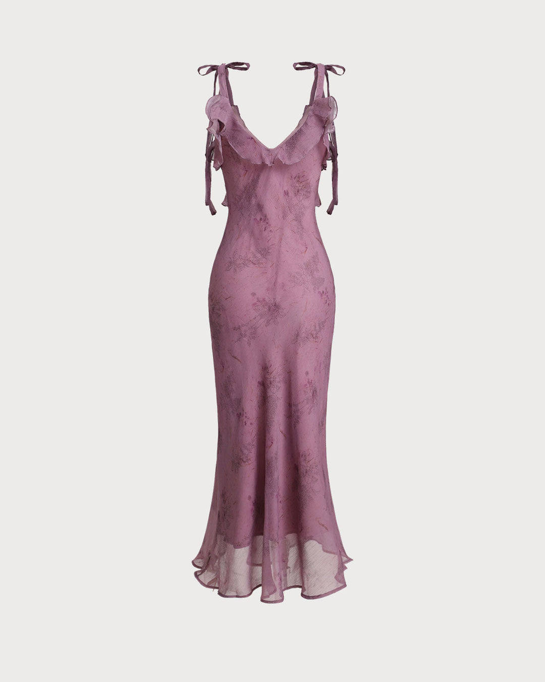 Morgan and Brooke | Floral Ruffle Tie Strap Midi Dress for Women in Purple