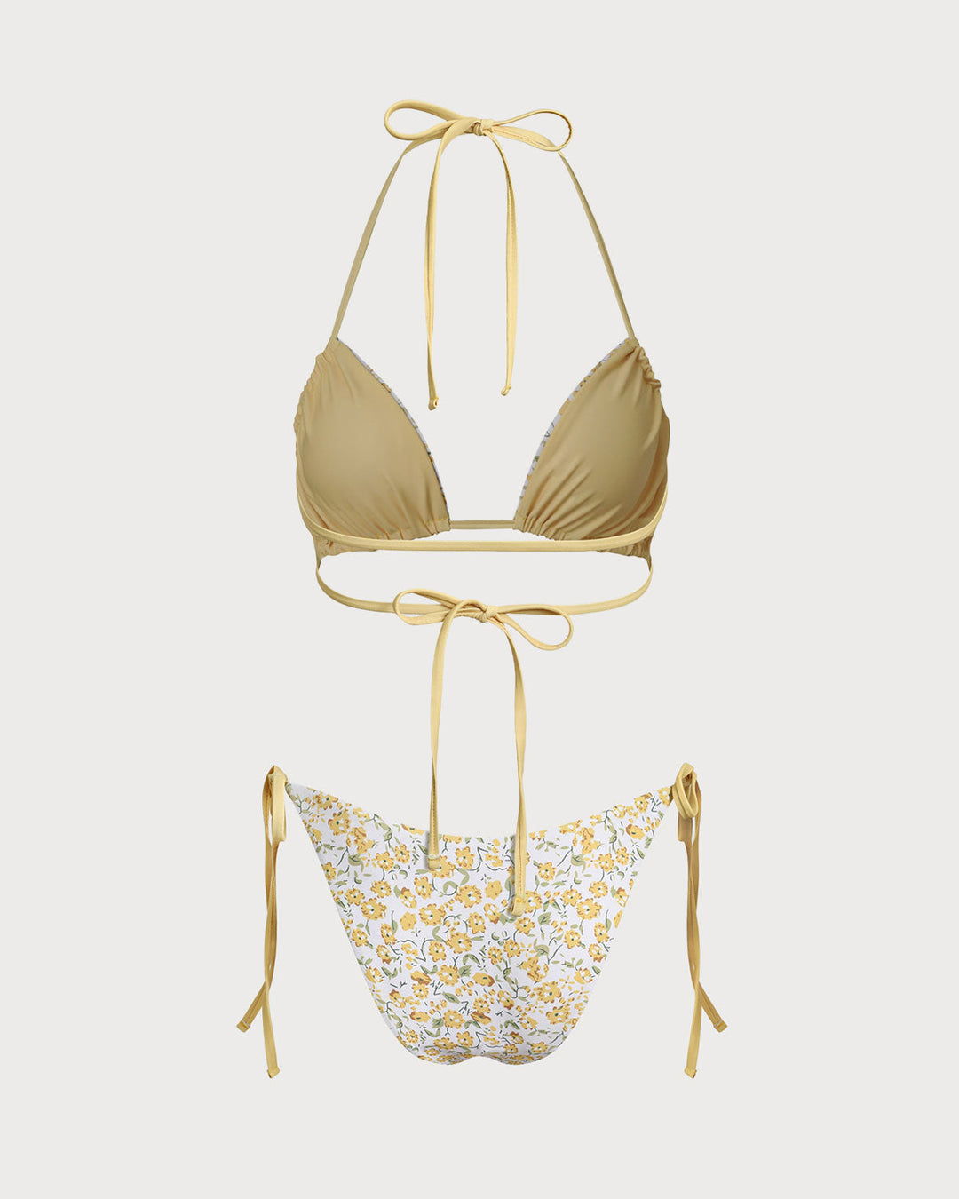 Morgan and Brooke | Floral Triangle Bikini Set for Women in Yellow