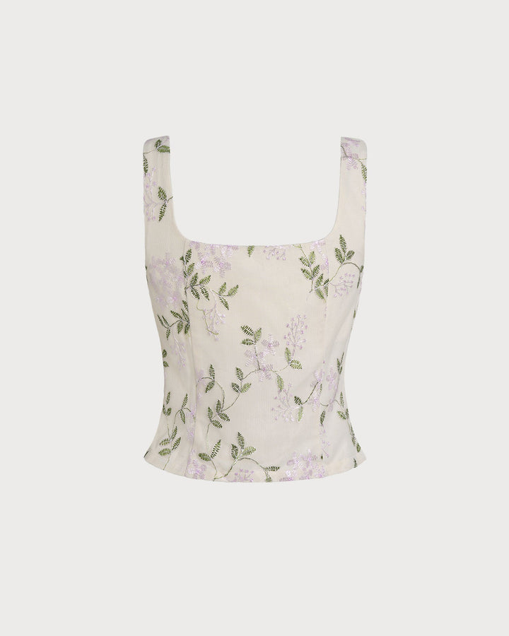 Morgan and Brooke | Beige Floral Slim Tank Top