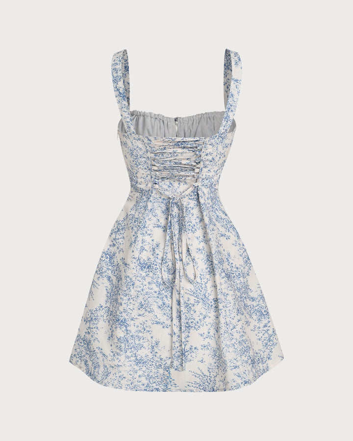 Morgan and Brooke | Floral Ruched Slip Mini Dress for Women in Blue