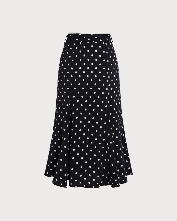 Morgan and Brooke | Polka Dot Midi Skirt for Women in Black