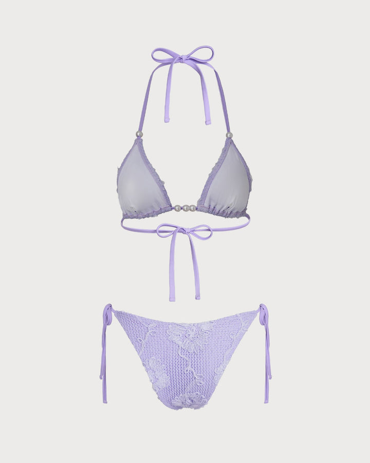 Morgan and Brooke | Jacquard Halter Bikini Set for Women in Purple
