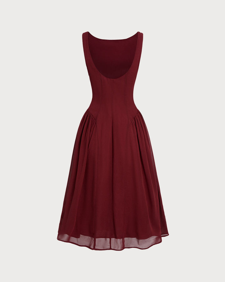 Morgan and Brooke | Chiffon Sleeveless Midi Dress in Wine Red