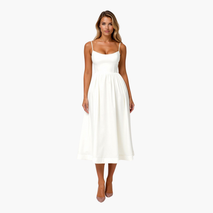 Morgan & Brooke | Ivory Bias-Cut Midi Chiffon Dress