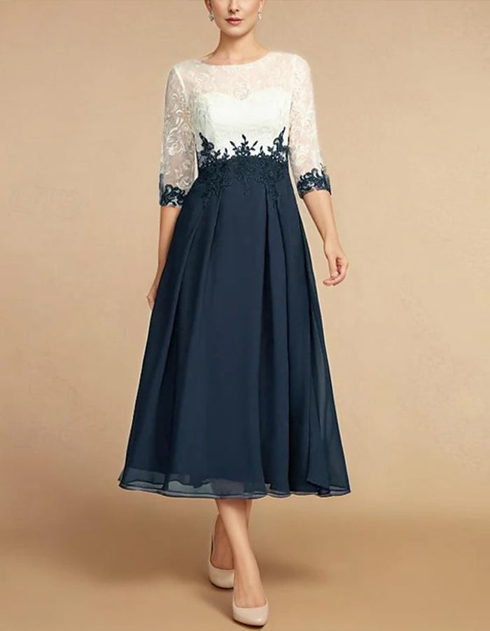 Morgan & Brooke | White Chiffon Round Neck Dress