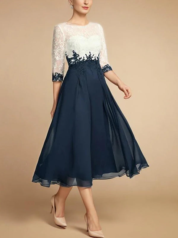 Morgan & Brooke | White Chiffon Round Neck Dress