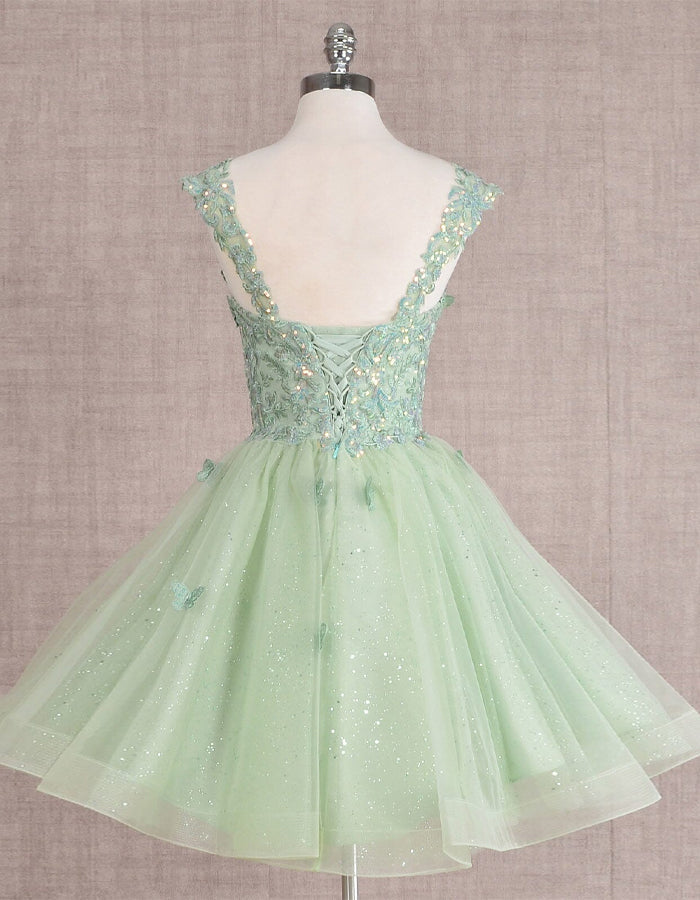 Morgan & Brooke | Mint Green Tulle Cocktail Sleeveless Dress