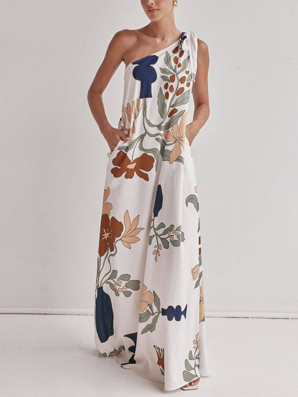 Morgan & Brooke | Unique Print One Shoulder Tie-Up Dress
