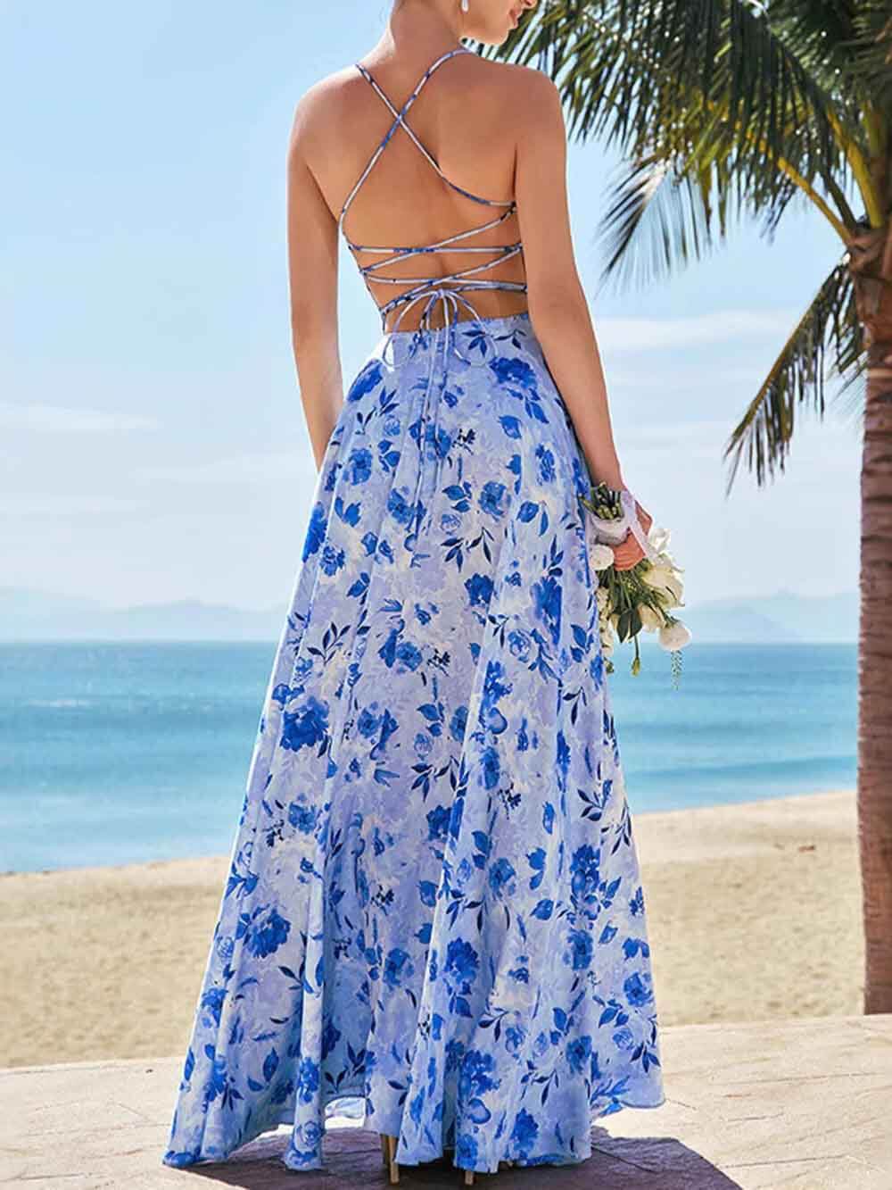 Morgan & Brooke | Elegant Slit Unique Floral Print Dress
