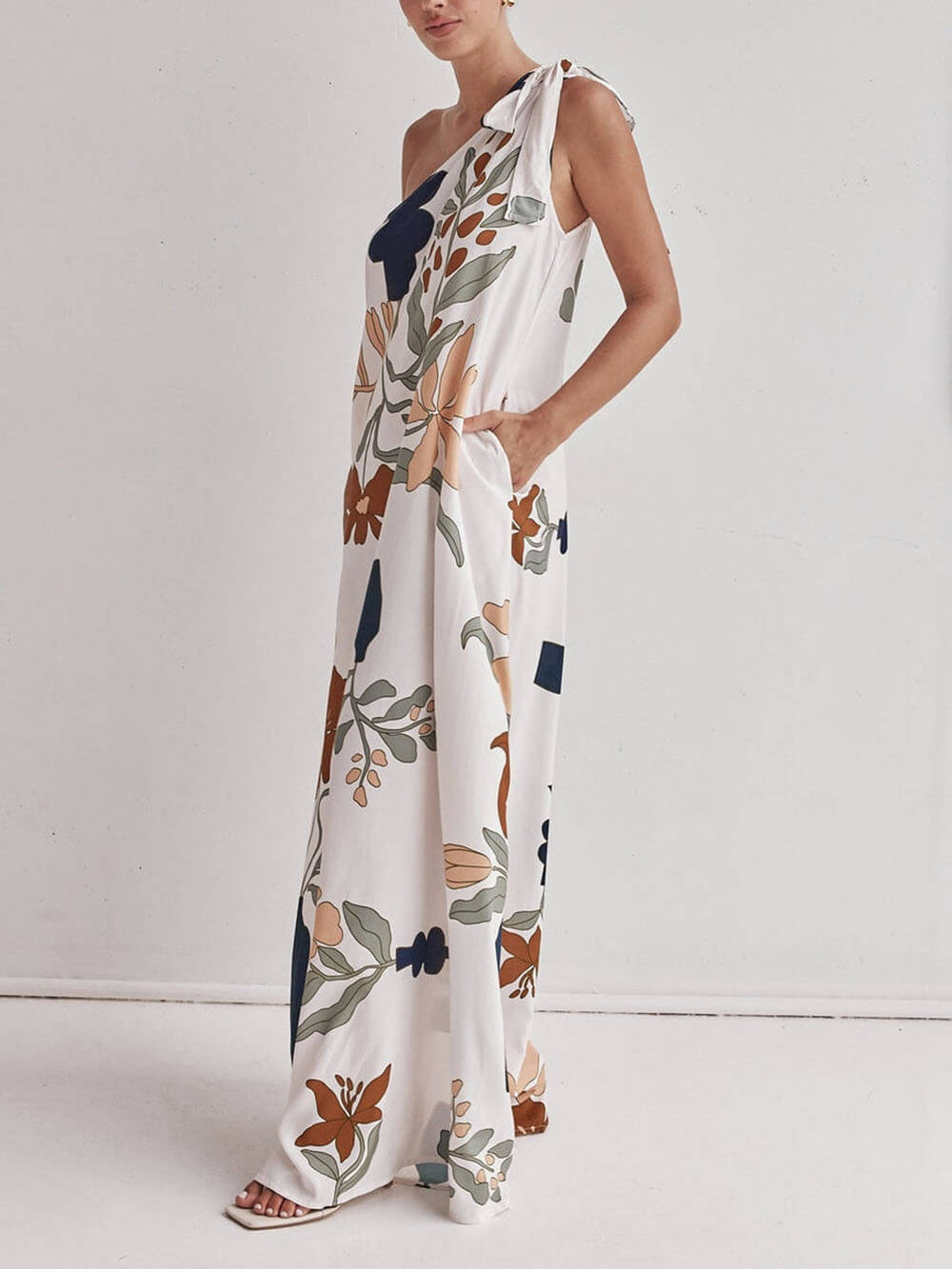 Morgan & Brooke | Unique Print One Shoulder Tie-Up Dress