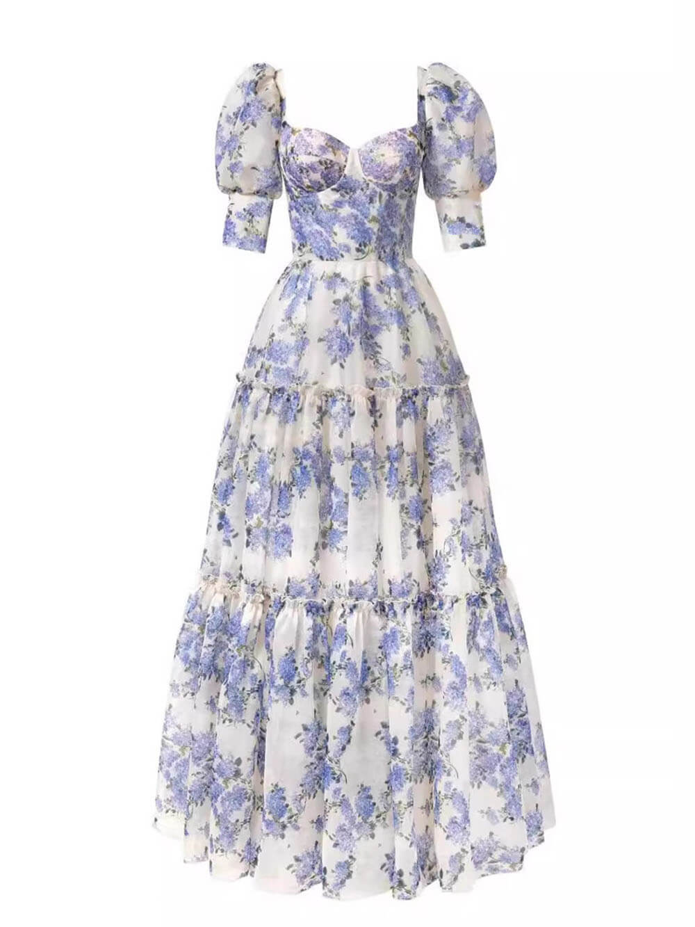 Morgan & Brooke | Elegant Off-Shoulder Printed Organza Evening Gown