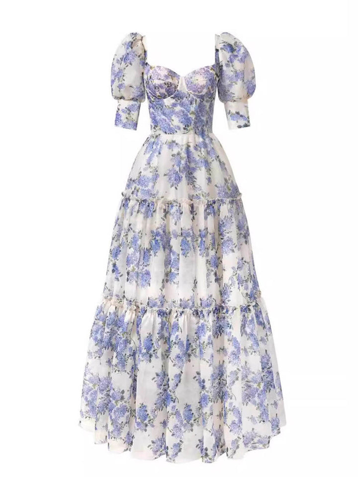 Morgan & Brooke | Elegant Off-Shoulder Printed Organza Evening Gown