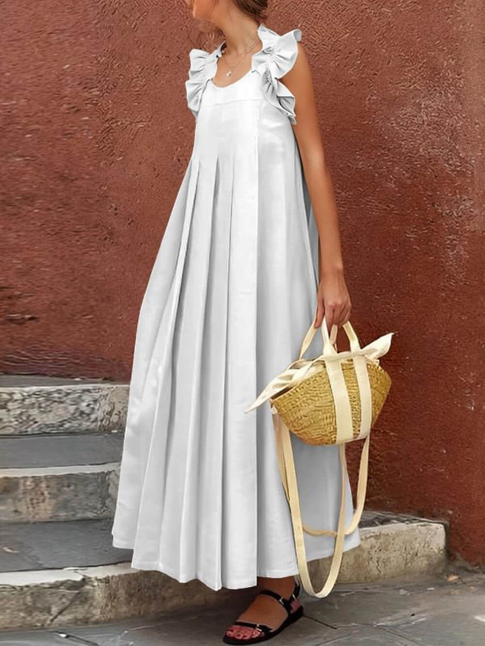 Morgan & Brooke | Casual Ruffled Pleated Holiday Dress
